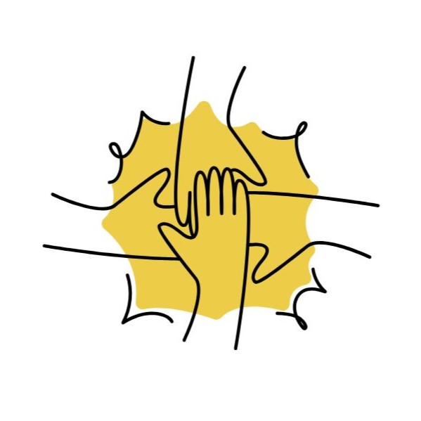 Illustration of multiple hands stacked together, representing teamwork, alignment, and coordinated effort.