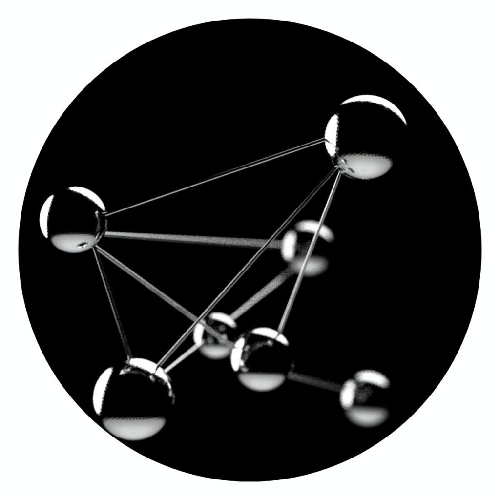 A network of connected nodes forming a geometric structure on a dark background, representing interconnected systems and internal awareness within a system.