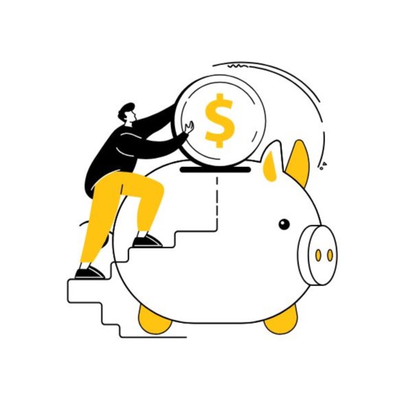 Illustration of a person placing a coin into a piggy bank, representing financial investment and resource allocation decisions.
