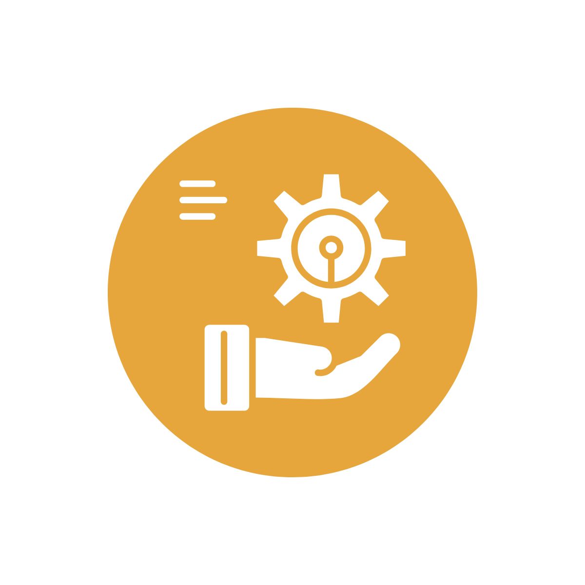 Icon of a hand supporting a gear with a keyhole inside, representing secure, managed, and operational AI systems.