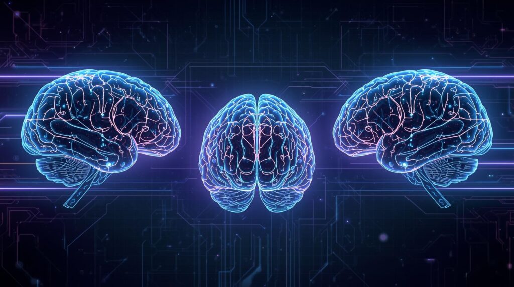 image of 3 AI brains each denoting a different kind of LLM with their own pros and cons.
