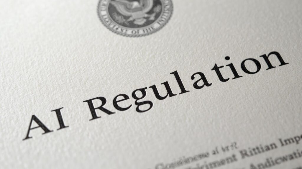 Image denoting AI regulation, it visually communicates our topic 'The Regulatory Landscape in AI' Image denoting AI regulation, it visually communicates our topic 'The Regulatory Landscape in AI'