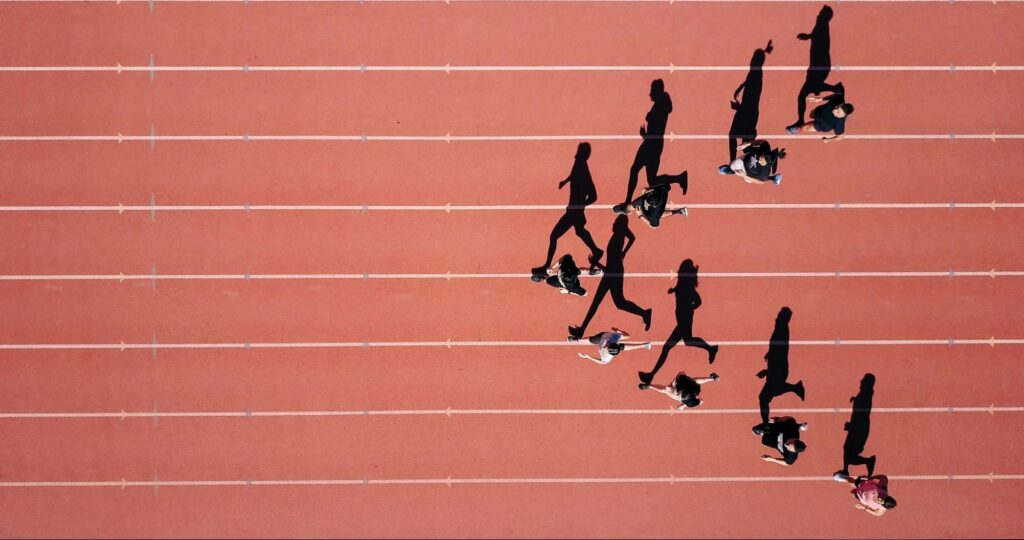 image denoting a 'track n field' race which communicates the feeling of 'catching up later' image denoting a 'track n field' race which communicates the feeling of 'catching up later'