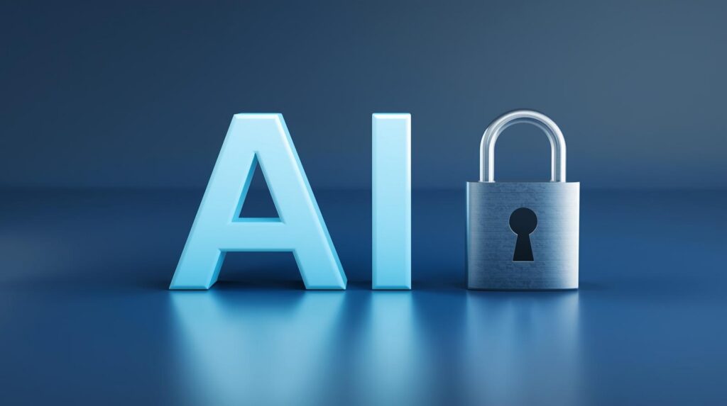The image is the words 'AI' right next to big padlock. This is an image conceptualizing private AI and the security it has to offer.