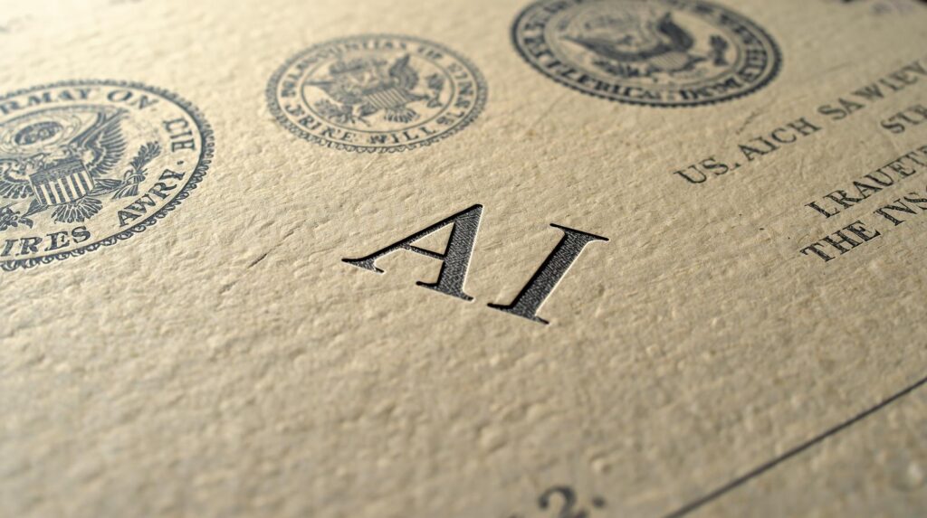 a conceptual image of AI over official government letterheads signifying AI security and compliance. a conceptual image of AI over official government letterheads signifying AI security and compliance.